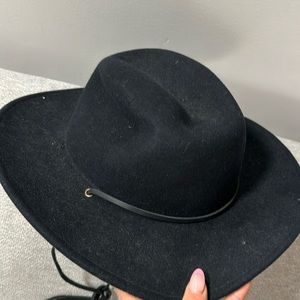 Black URBN woman’s western brim hat, with chin tassel string